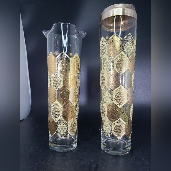 Vintage Ned Harris Bar Shaker and Pitcher Decanter Golden Pineapple Design - Picture 5 of 16